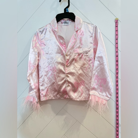 Sold Out LOLA & THE BOYS PRETTY IN BOWS SILK PAJAMA Top Size: 6 Like New - Picture 3 of 7